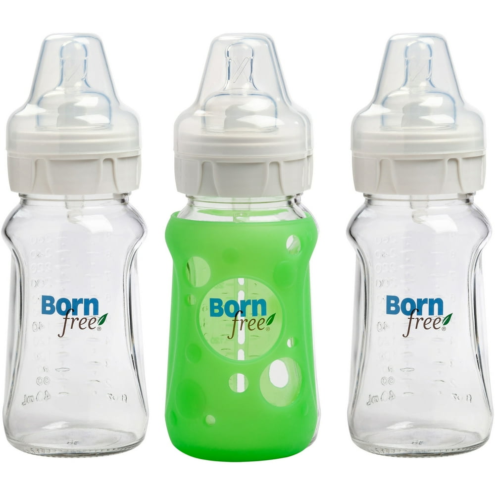 Born Free 9oz Glass Baby Bottles, BPAFree, 3Pack with Bonus Silicone