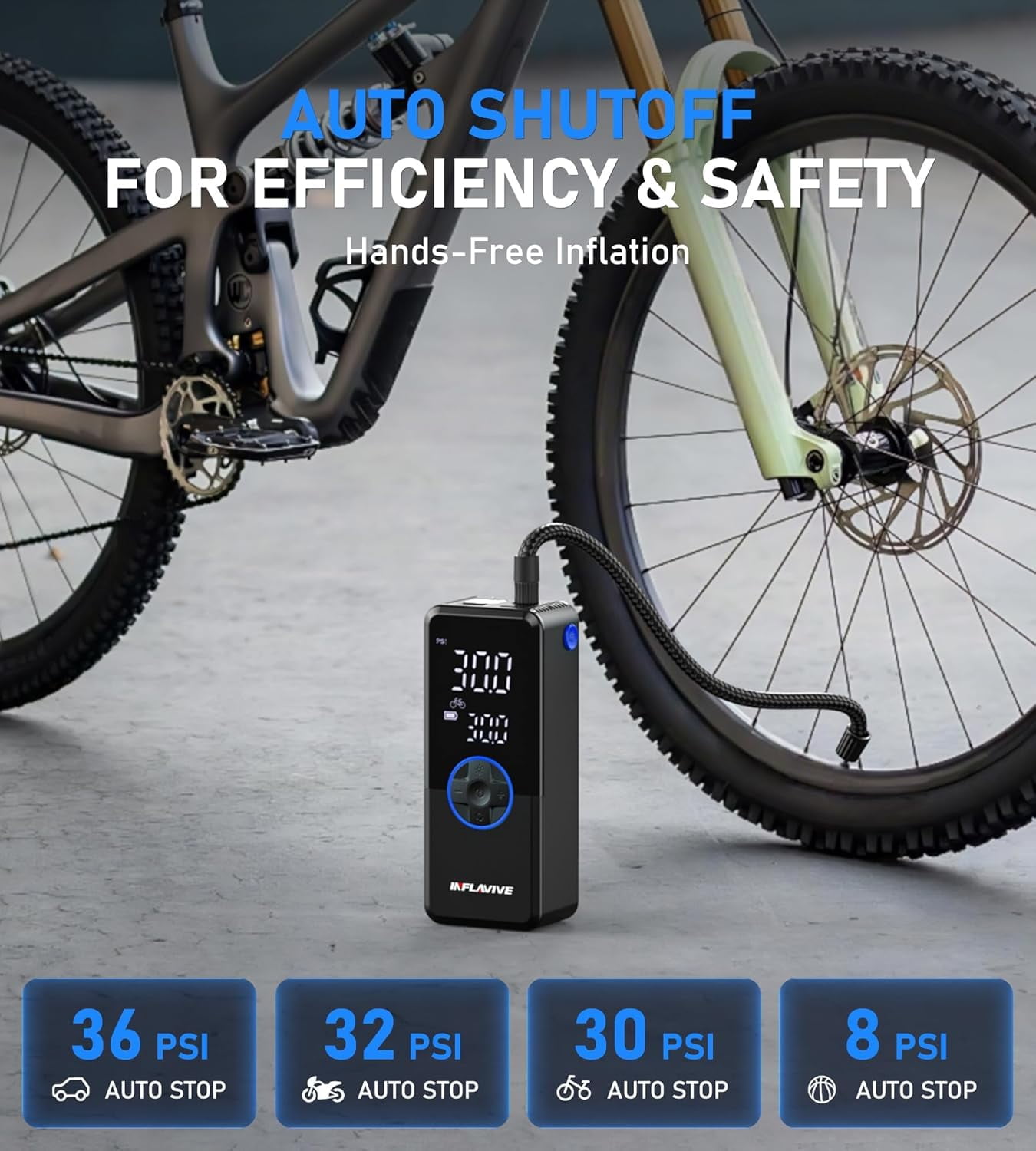 Tire Inflator Portable Air Compressor,150PSI Faster Inflation Cordless Tire Air Pump with Digital Gauge,Auto Shut-Off,LED Light,Electric Air Pump for Car Tires,SUV, Motorcycle, Bike, Balls（Blue)