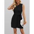 thumbnail image 4 of Women'S Sleeveless Mini Sweater Tank Dress Solid Color Casual Crew Neck Side Slit Knitted Dress with Belt Black L, 4 of 8