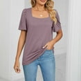 thumbnail image 3 of Bigersell Womens Tshirts Women Fashion Solid Color Casual Square Neck Short Sleeve Loose T-Shirt Blouse Tops Plus Wraps Square Neck Short Sleeve Woven Blouse Style B28846, Gray M, 3 of 6