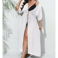 thumbnail image 5 of OSFVNOXV Womens Swimsuit Cover Up Long Cardigan Lightweight Flowy Short Sleeve Loose Fit Tie Waist High Split Shirt Dress, 5 of 5