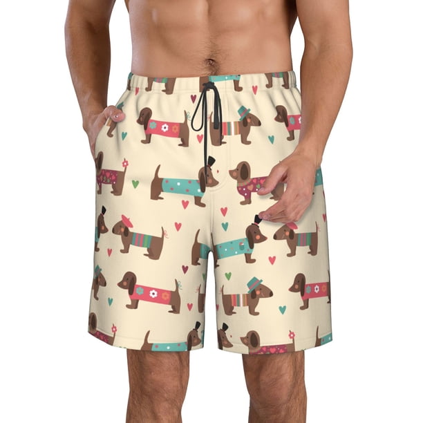 Balery Dachshund Dog Puppy Traje de Baño Estilo Hawaiano para Hombre, Shorts de Secado Rápido con Bolsillos-Medium