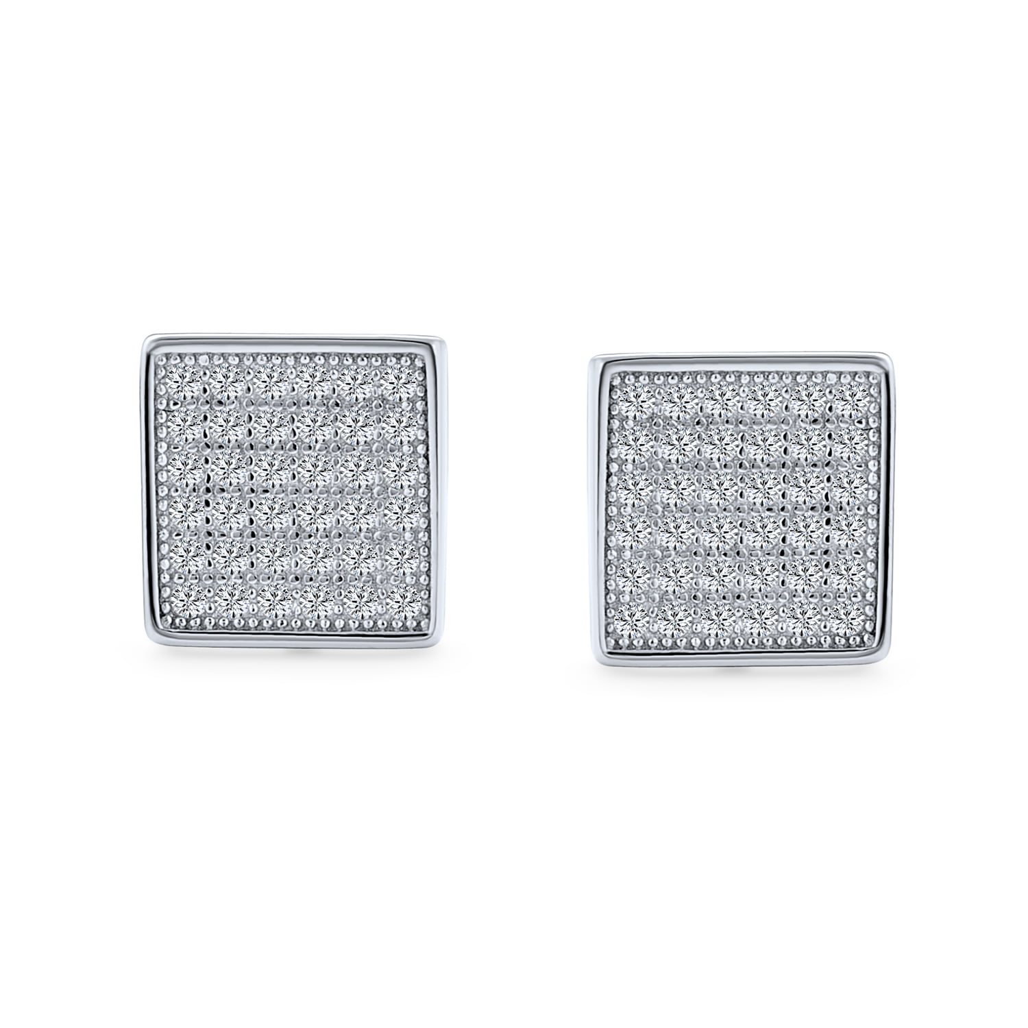 Geometric Black White Cubic Zirconia Micro Pave CZ Square Stud Earrings For Women For Men 925 Sterling Silver 8MM 
