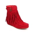 thumbnail image 1 of Liliana DA61 Women Suede Fringe Buckle Wedge Moccasin Bootie, 1 of 5