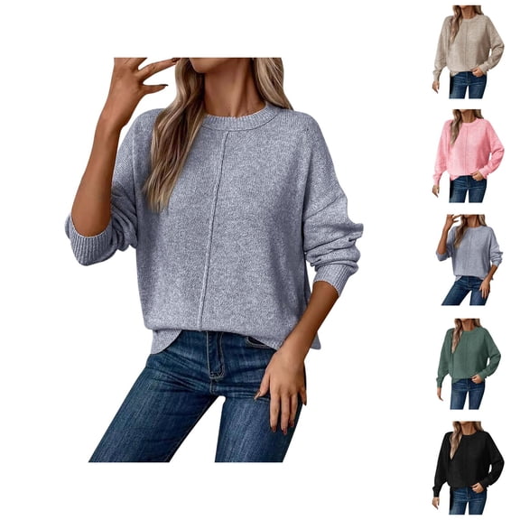 Sweaters for Women 2025 Fall Winter Long Sleeve Crewneck Loose Stylish Knitted Jumper Top Womens Pullover Sweaters