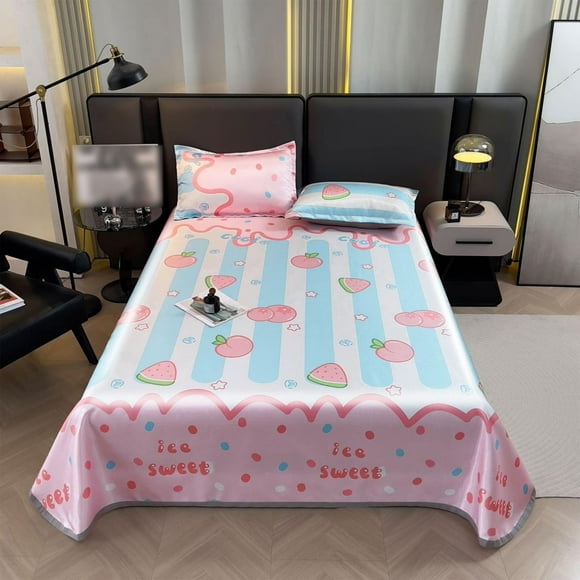 Big Sale ! Aedtie Four-Piece Set,Ice Silk Bed Sheets Three Cooler Mat Machine Washable and Foldable Non Deformation Soft Bed Sheets Wrinkle Sheets Machine Washable Hotel Bedding Silky Soft (C)