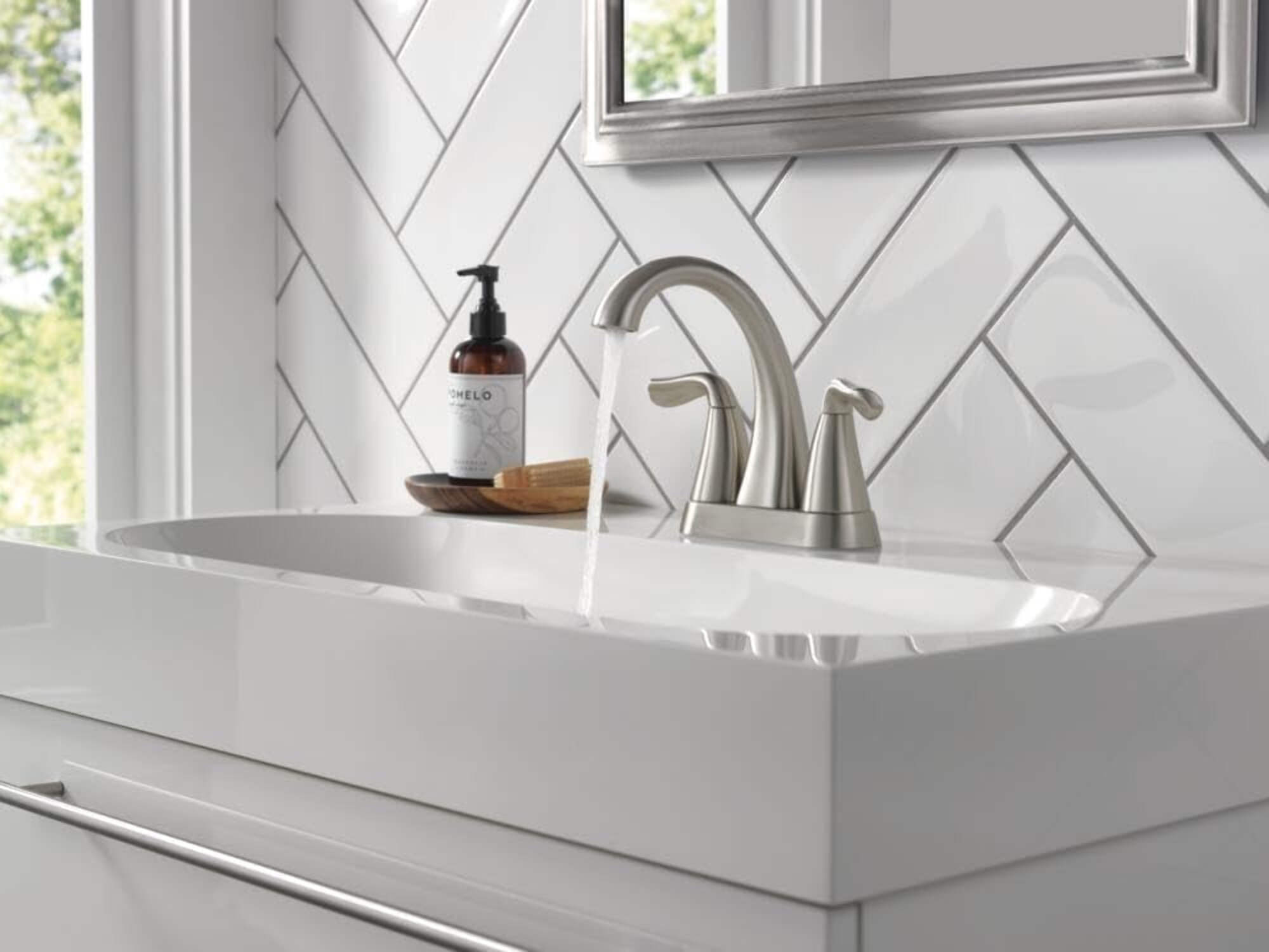 Delta Bathroom Sink Faucet Arvo Centerset Brushed Nickel, 25840LF-SP Faucet