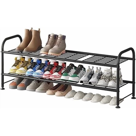 Shoe Rack 2 Tier Storage Organizer for Closet Entryway Metal Black
