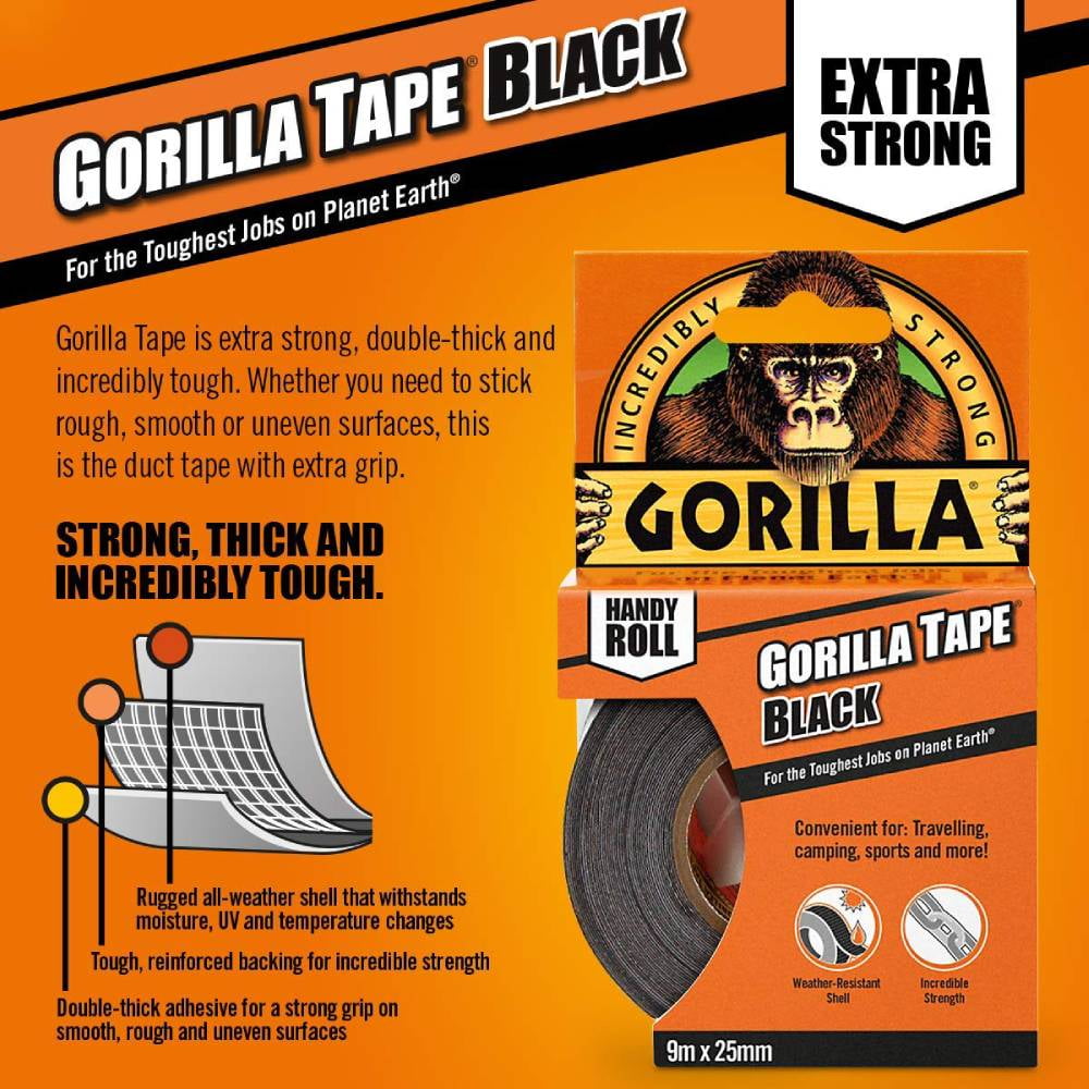 Gorilla Tape Handy Roll Black 25mm x 9m 