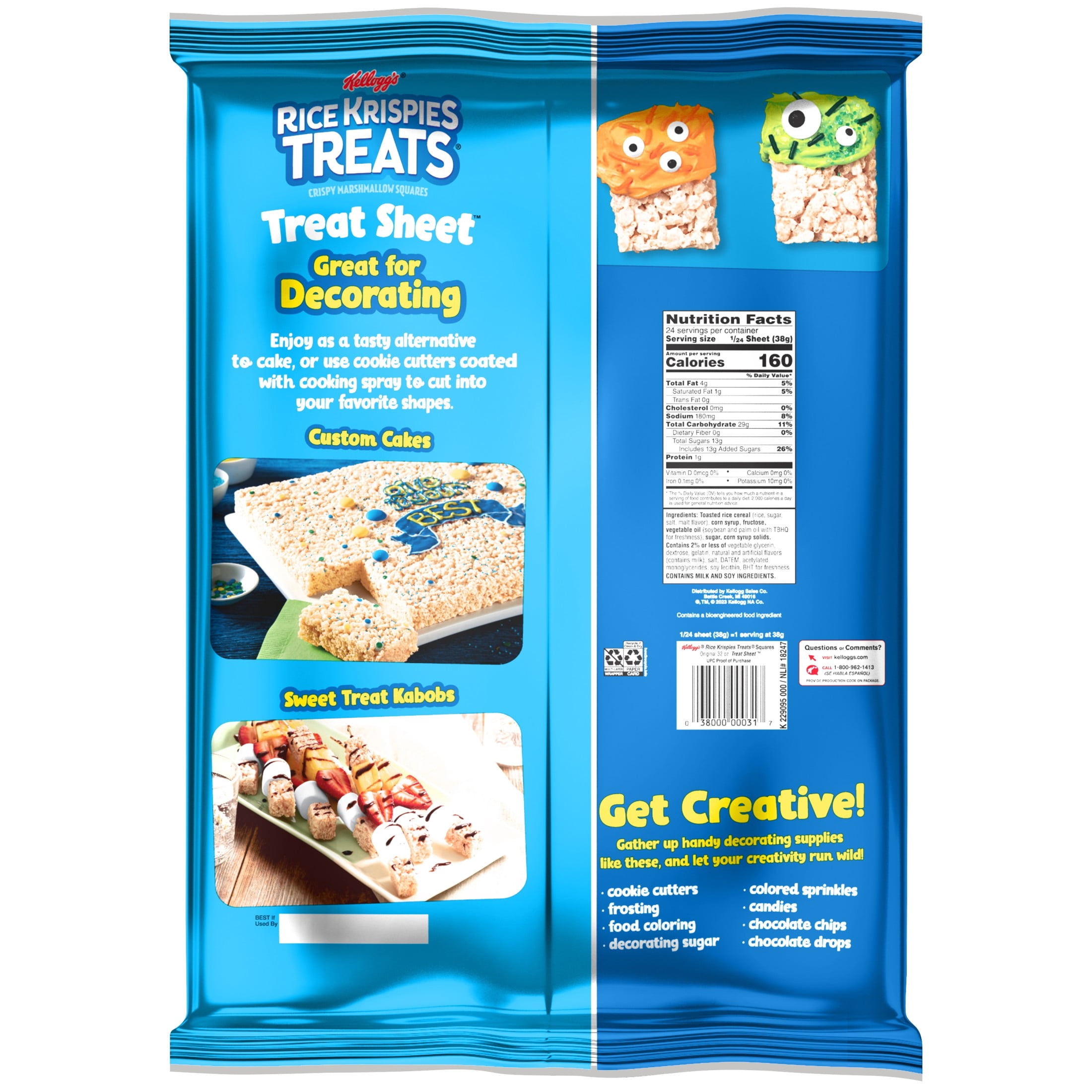 Rice Krispies Treats Original Chewy Marshmallow Treat Sheet, Kids Snacks, 32 oz