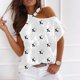 thumbnail image 2 of Mujeres Verano Cuello Redondo Manga Corta Estampado Sin Tirantes Camiseta Tops Blusas Pompotops  hfajkhk129171, 2 of 5