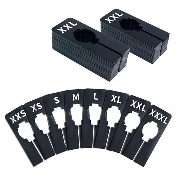 40 Pack Rectangular Black Plastic Clothing Size Closet Rack Dividers Hangers, Preprinted in 8 Sizes,Black