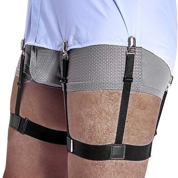Helii Shirt Stays for Men Women: 2 Pairs Elastic Shirt Garter with Metal Clips, Adjustable Thigh Straps Keep Shirt Tucked In for Formal Uniform Black,One Size