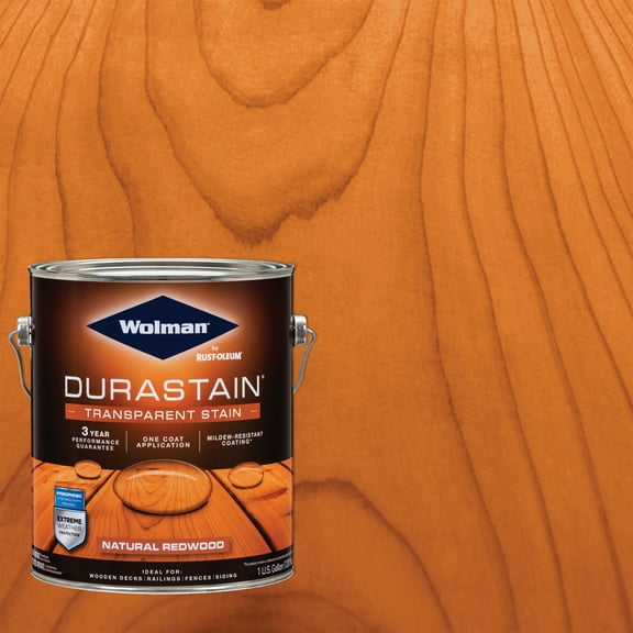 4 Pack, Natural Redwood, Wolman DuraStain One Coat Transparent Exterior Wood Stain- Gallon