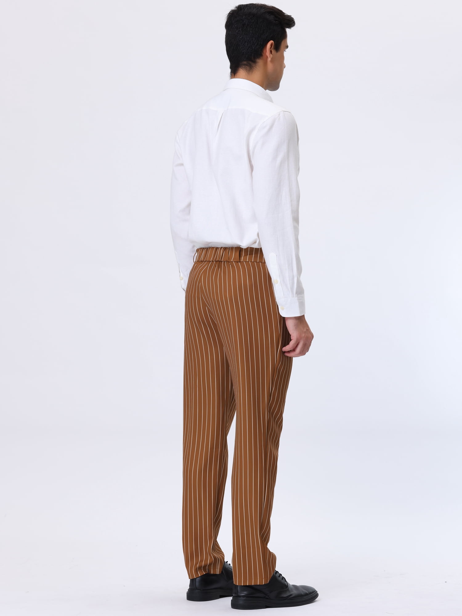 DARING DIVA Men's Striped Pants Business Color Block Straight Pants 30 Brown White