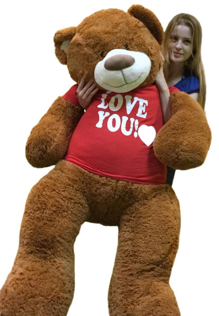 Big Plush Giant 5 Foot Teddy Bear Wears Tshirt I LOVE YOU THIS MUCH 