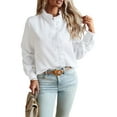 thumbnail image 3 of Fashnice Ladies Blouse Button Down Tops Solid Color Shirts Loose Holiday Tunic Shirt White S, 3 of 6