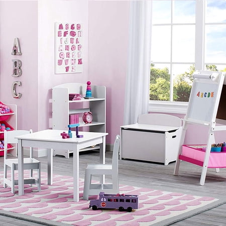 Topcobe Kids Table and Chairs Set, Kids Wooden Table and 4 Chairs Set for Toddler, Simple Children Furniture Table Desk Sets, Activity Chair for Toddlers Lego, Reading, Game, Train Room