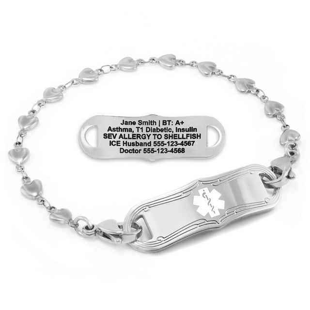 MedicEngraved Stainless Steel Custom Medical Alert Bracelet - 5mm Heart Link