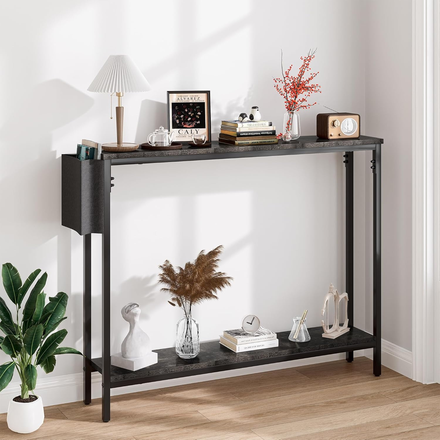 Frmobepts Console Table for Entryway, 2 Tier Entryway Table Bookshelf Accent Table With Storage Shelf Living Room Entry Hall Foyer Table Furniture, Black