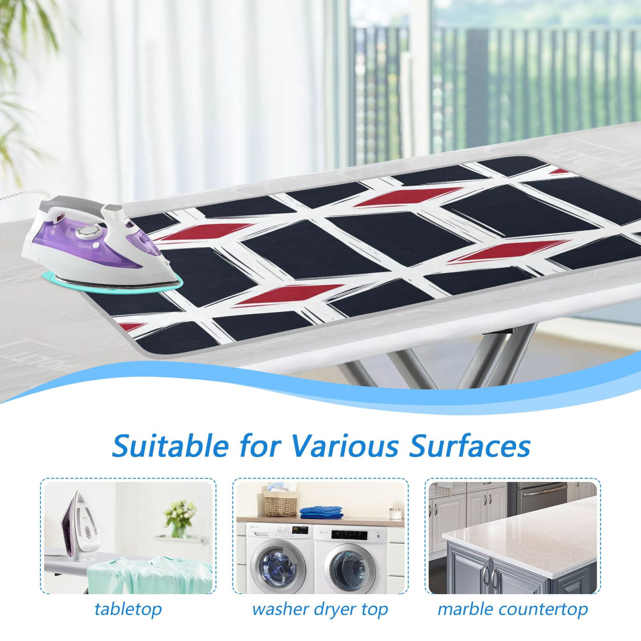 Black Red Geometric Ironing Mat Blanket for Table Top Travel Portable Ironing Board Pad 47.2x27.6 Inch