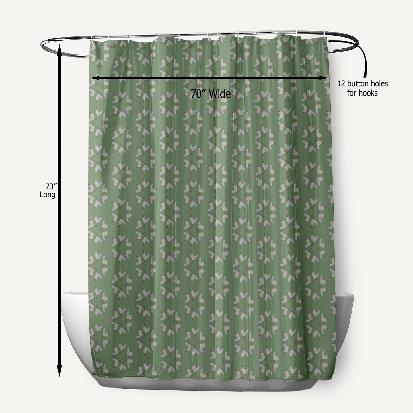 Simply Daisy 70" W x 73" L Chickens-go-round Polyester Shower Curtain, Laurel Tree Green [1 Ct]