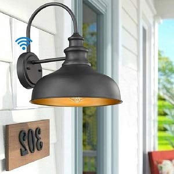 Bestshared Dusk to Dawn Sensor Farmhouse Gooseneck Barn Light, Outdoor Wall Sconce, Outdoor Black Finish&nbsp;Lantern for Porch with Contrast Color Interior