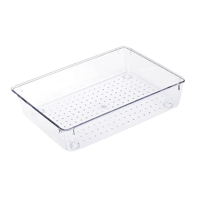 Juego de organizador de cajones de plástico transparente de 4 tamaños, divisores de cajones de escritorio, organizadores y contenedores de almacenamiento para maquillaje, joyas, accesorios para