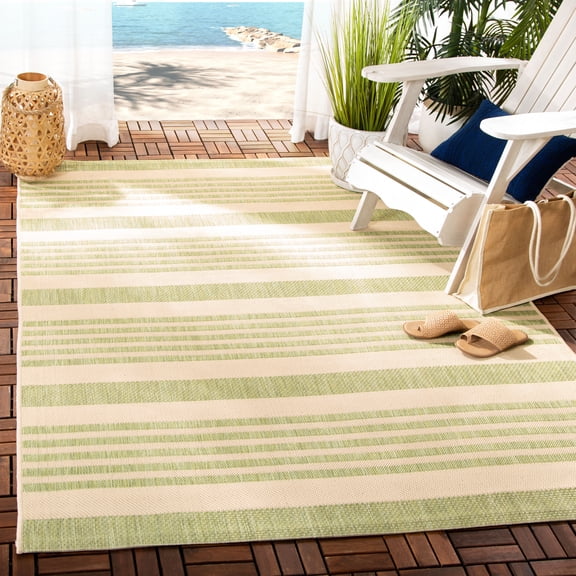 Safavieh Courtyard Caroline Striped Indoor/Outdoor Area Rug, Beige/Sweet Pea, 5'3" x 7'7"