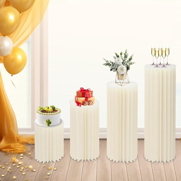 4pcs Cylinder Stands for Party Foldable Pedestal Stand, White Cake Stands for Party, Columns and Pillars, Pedestal Stands for Parties, 4-Size Set Wedding or Birthday Event Decor