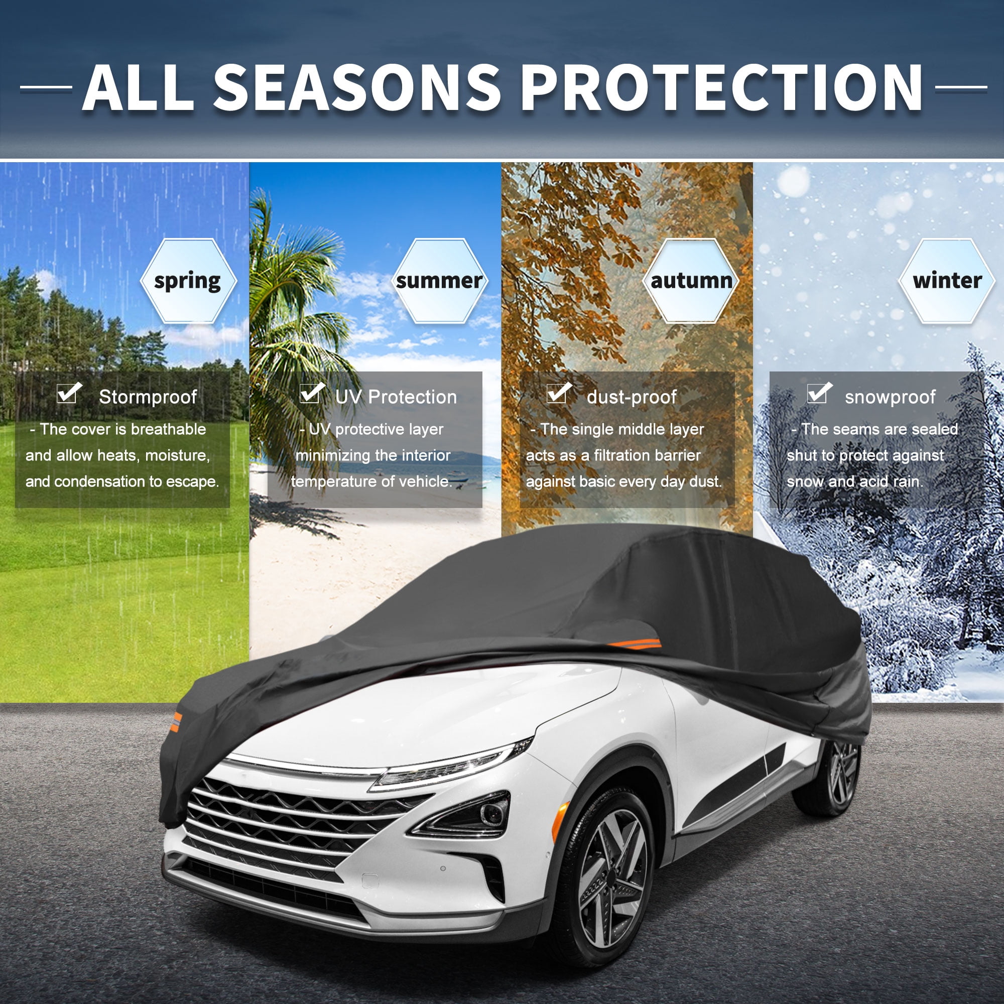 Unique Bargains Car Cover 210D-PU Oxford Outdoor Full Car Cover Waterproof Windproof Black for Hyundai Nexo