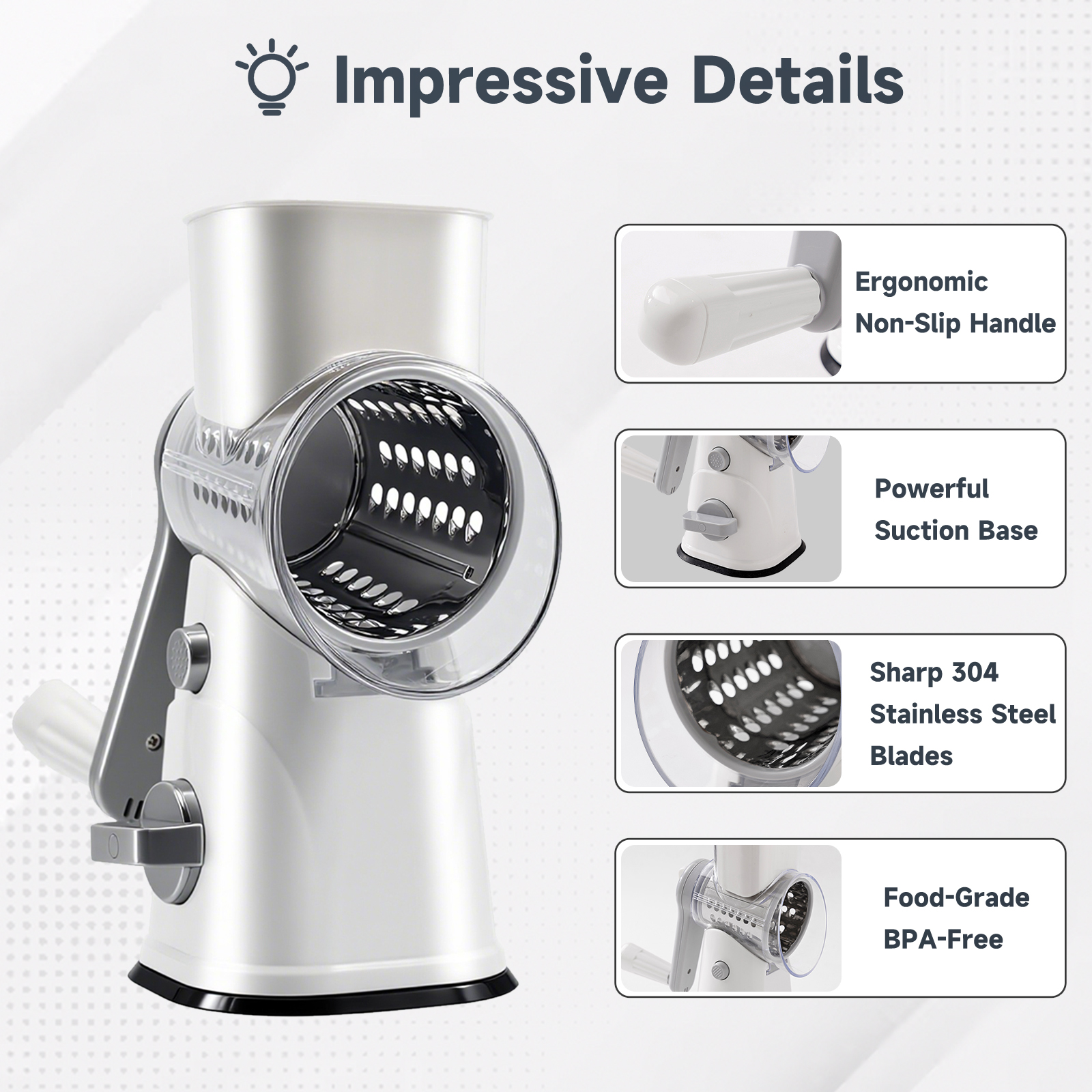 Aonhom Rotary Cheese Grater with 3 Interchangeable Blades photo 8