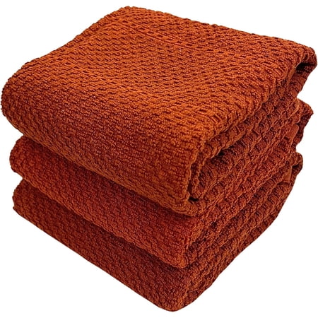 JJEAN-Maroon Rust Cinnamon Kitchen Hand Dish Towels: Oversized 28 x 18 100% Cotton Cloth Soft Cleaning Drying Absorbent Textured Design Set of 3 Multipurpose for Everyday Use (Cinnamon Textured)