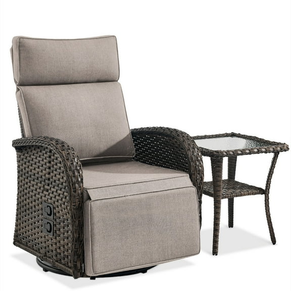 Bellefurn Outdoor Swivel Recliner Chairs,Patio Wicker Recliner Chairs Outdoor Lounge Chairs with Thickness Cushions,Adjustable Angle,Reclining Lounge Chair for Outdoor,Fire Pit,Pool,Garden