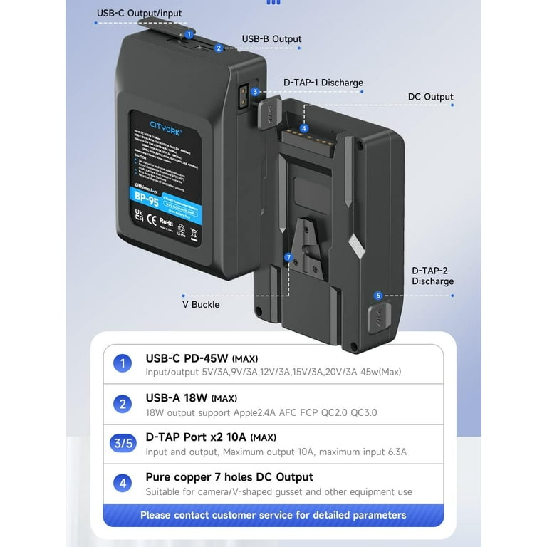 95 Wh V-Mount/V-Lock Battery with USB-C Input Charger and