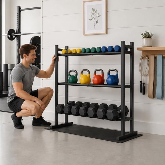 3-Tier Dumbbell Rack, Heavy-Duty Weight Rack Stand, Adjustable Storage Rack for Home Gym, Garage, Black