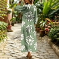 thumbnail image 7 of Ayolanni Plus Size Women's Fall Dress 3/4 Sleeve V Neck A-Line Maxi Dresses Hawaii Weekend Floral Beach Long Dress Green L, 7 of 7