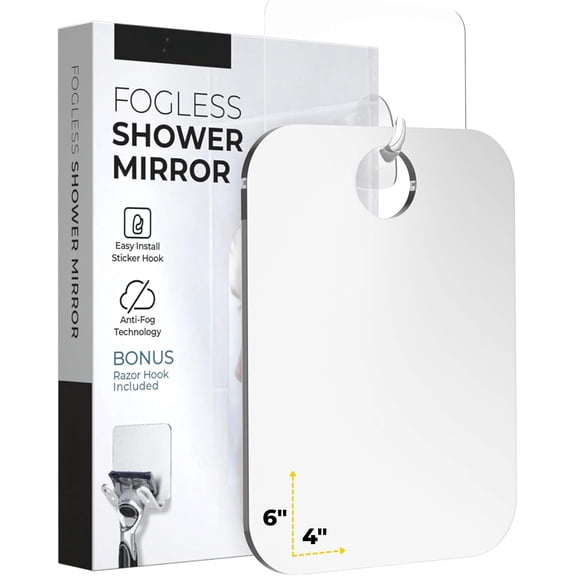Fogless Shower Mirror for Shaving - Anti-Fog  Mirror with Razor Holder, No-Drill Wall Mount, Flat Design for Steam Showers, Small 4x6in