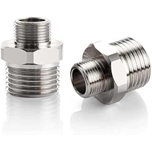 2pack 1/2 to 3/8 adapter Reducer Faucet Adapter-Compression Brass Pipe Fitting,3/8 Male to 1/2 Male Supply Line Adapter for RV Kitchen Plumbing,Water Hose Pipe Connector with Rubber Washer