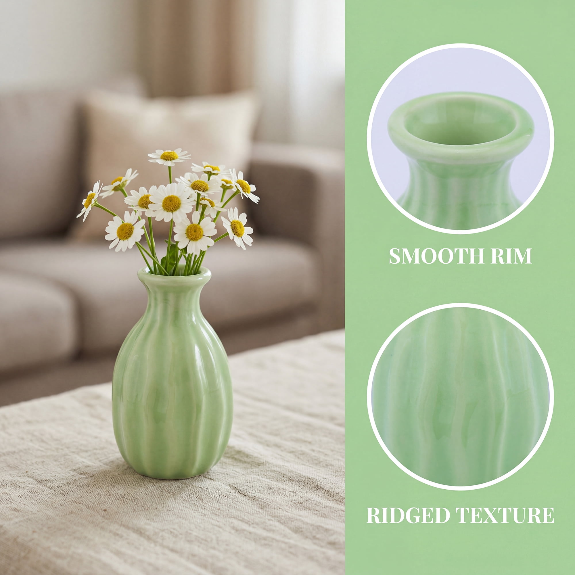 Unique Bargains Mini Ceramic Bud Tiny Matte Vase for Desktop Green 1.8"L x 1.8"W x 3"H