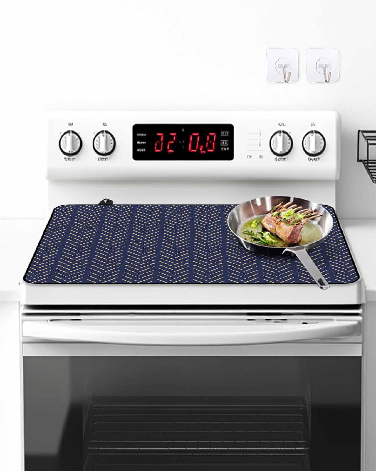 Stove Top Covers for Electric Stove, Blue Yellow Geometric Glass Stovetop Cover Protector, Modern Abstract Art Striped Induction Cooktop Protector Oven Mat for Kitchen Countertop 24"x21"