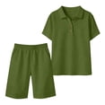 thumbnail image 5 of Arlun 2 Piece Short Sets for Women Summer V-Neck Button up Short Sleeve Polo Shirts Matching Straight Leg Shorts with Pocket Casual Workout and Daily Wear Two Piece Fashion Outfit Green S, 5 of 5