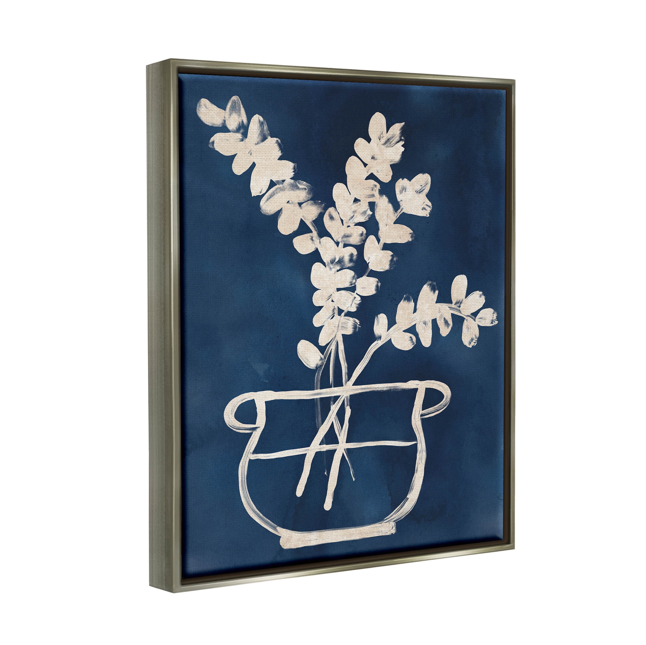 Stupell Industries Abstract Leaves Botanical Outline Graphic Art Luster Gray Floating Framed Canvas Print Wall Art, Design by June Erica Vess