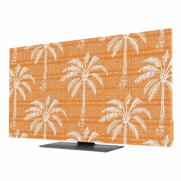 Indoor TV Cover 75 Inch, Orange Palm Tree Elastic Monitor Dust Covers for Television, Desktop Computer Summer Botanical Tropical Tree Dustproof Fitted TV Cover for Inside 65.4"L x 36.8"H