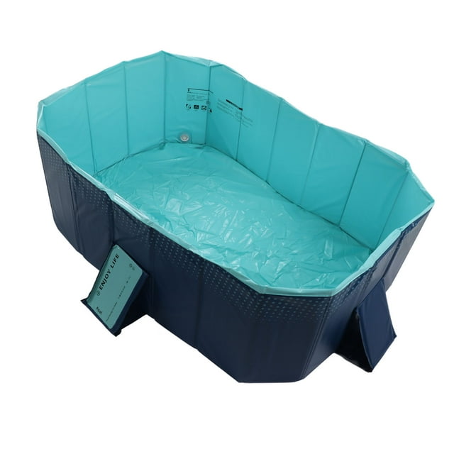 Foldable Swimming Pool, Kids PVC Thickend Collapsible Bathtub Dog Pet Pool, Free Air Inflation, Foldable Rectangular Water Pool for Home Backyard Lawn