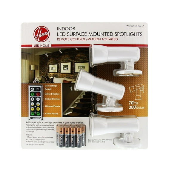 Hoover Indoor LED Surface Mounted Spotlights with Remote Control (3-pk)