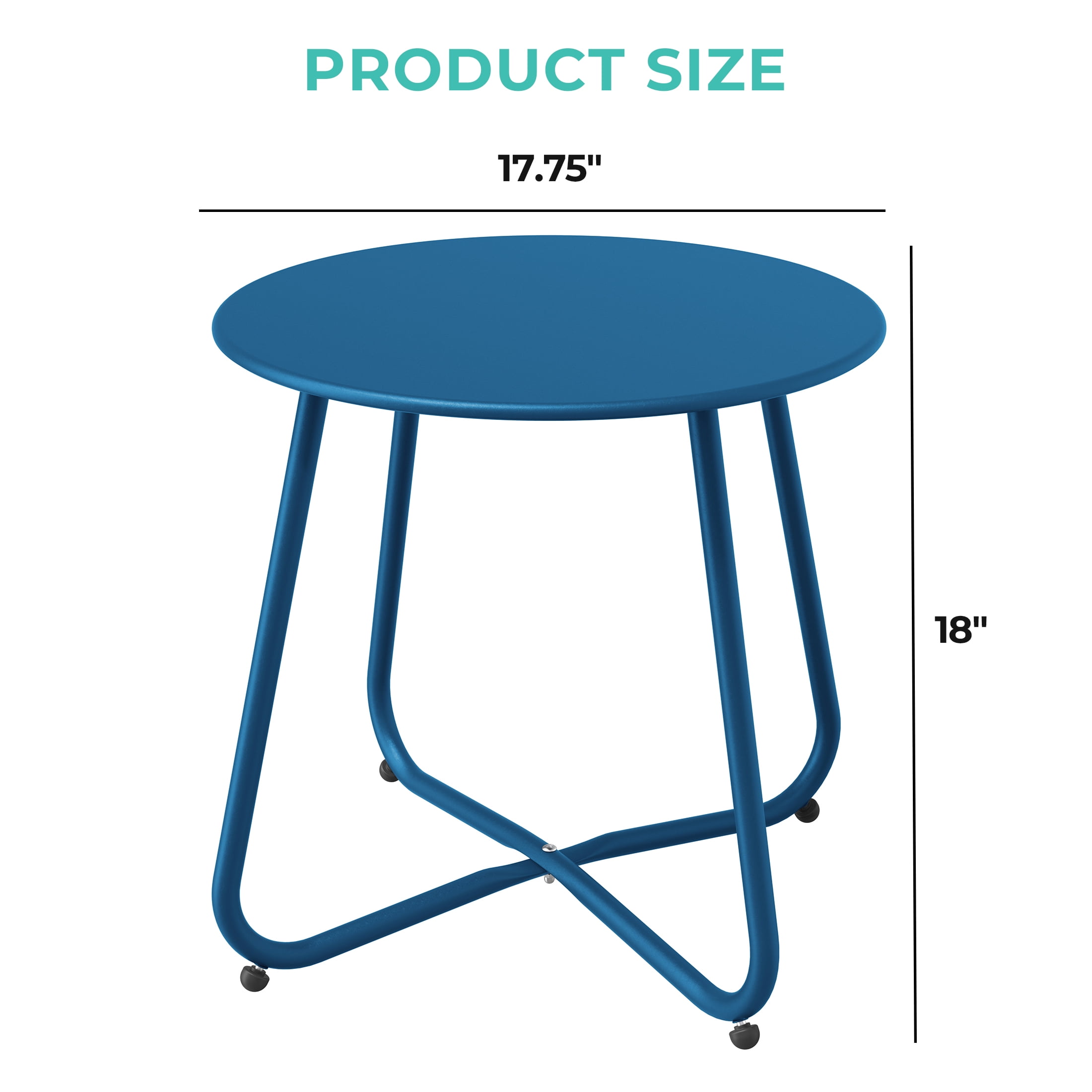Grand Patio Outdoor&Indoor Steel Patio Side Table, Weather Resistant Outdoor Small Round End Table for Patio, Yard, Balcony, Garden, Living Room, Bedroom Peacock Blue