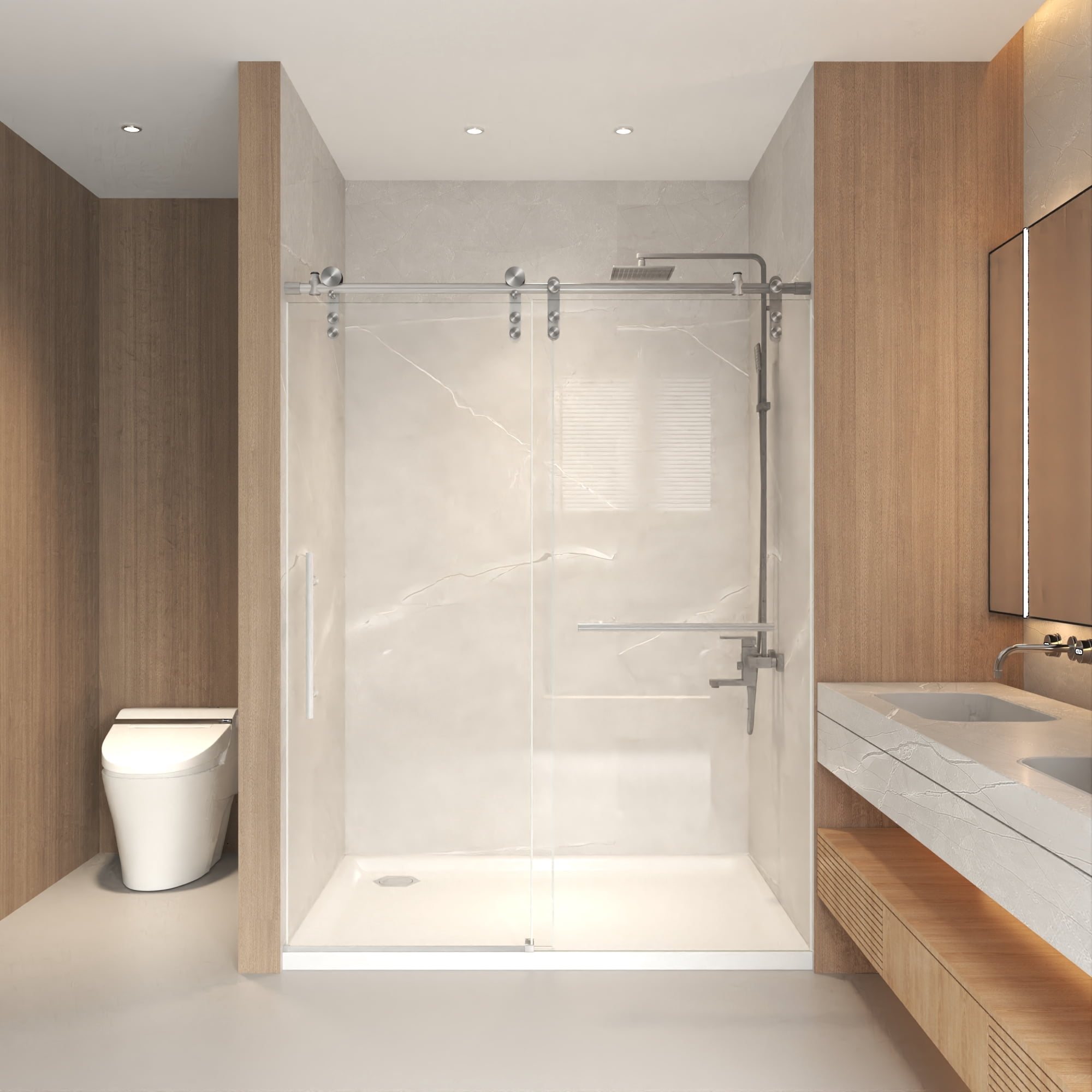 Leumius 50-54" x 76" H Frameless Sliding Shower Door, 5/16" Clear Tempered Glass,Stainless Steel Frame for Bathroom,Brushed Nickel