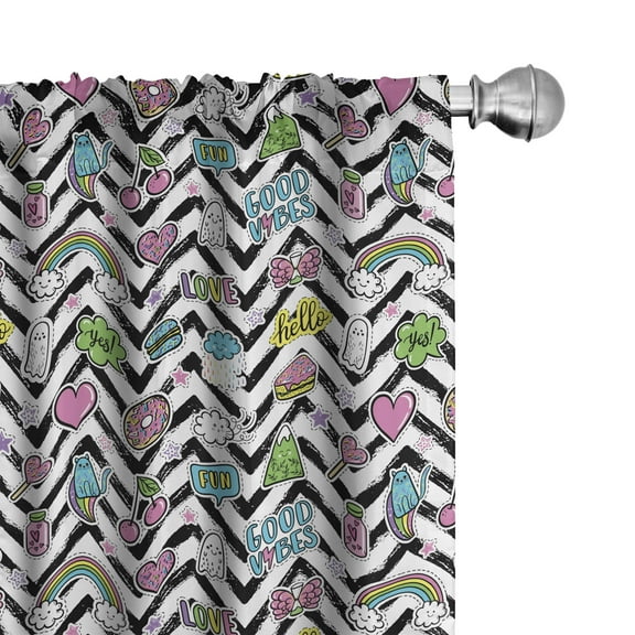 Ambesonne Chill Curtains, Zigzag Colorful, Pair of 28"x63", Multicolor