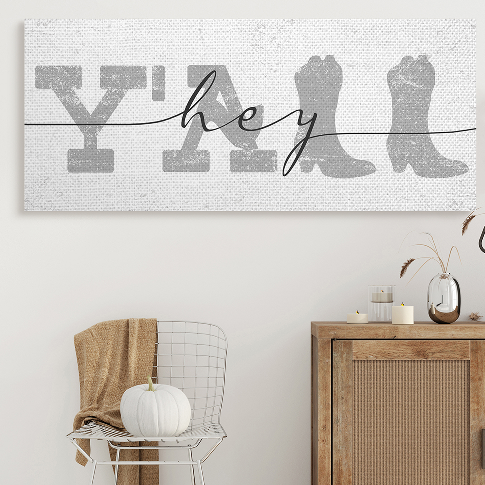 Stupell Industries Distressed Western Hey Y'all Cowboy Boots Phrase Inspirational Painting Gallery Wrapped Canvas Art Print Wall Art, 20 x 48